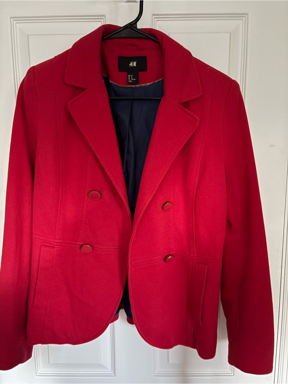 H&M Men's Red Pea Coat with Navy Lining